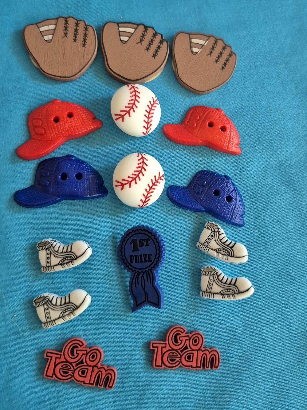 Baseball Softball Embellishments Buttons Lot of 16 Scrapbooking Gloves Hats Ball